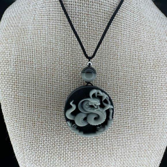 Black and Gray Snake Pendant Necklace - Picture 2 of 8